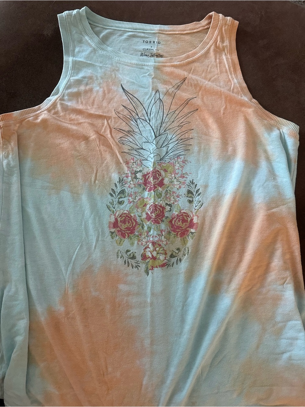 torrid Peach & White Tie-Dye Pineapple Floral Tank
